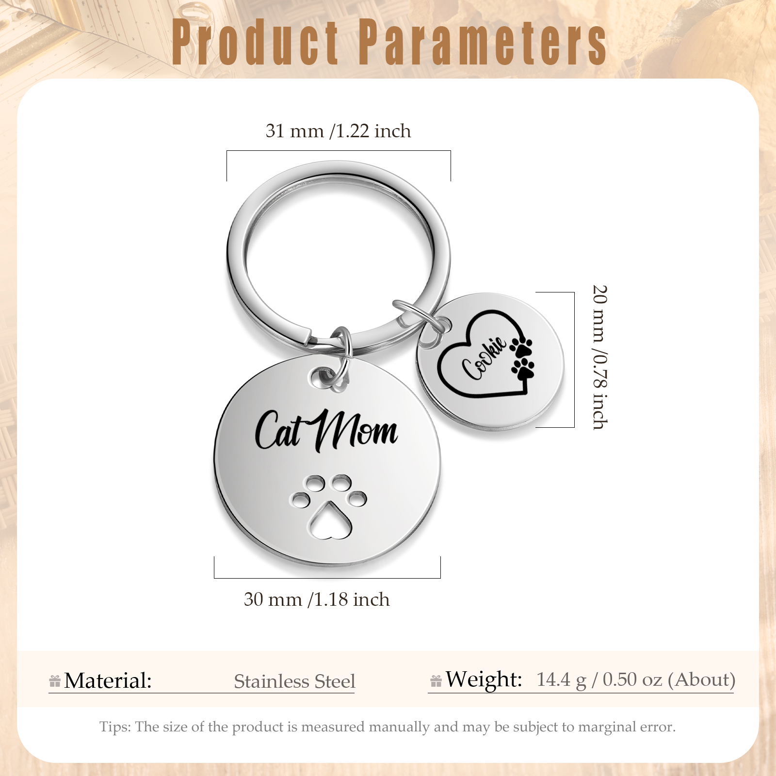 Personalised 1 Name & 1 Text Keychain Cat Paw Circle Charm Keychain Gift for Mother/Grandma-Jessemade AU