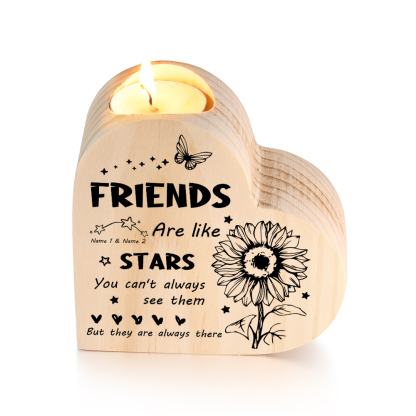 To My Friend Wooden Candle Holder Custom 2 Names Sunflowers Candlesticks - Friends Are like Stars-Jessemade AU