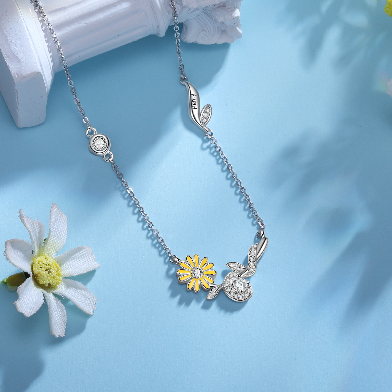Personalised April Birthflower Necklace With Birthstone Best Gift For Her-Jessemade AU