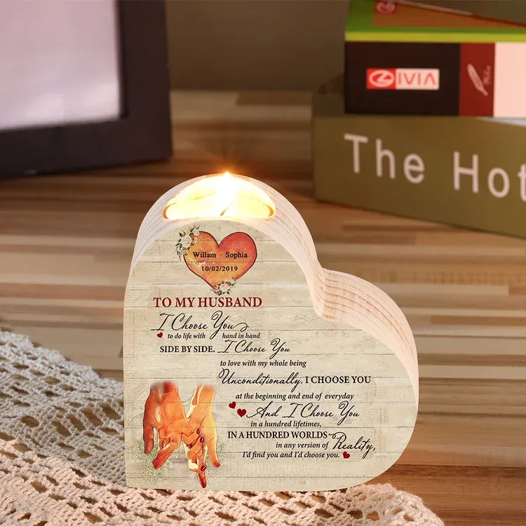 Personalised Couple Heart Candle Holder "I choose you to do life with side by side"Wooden Candlesticks Valentines Gift-Jessemade AU