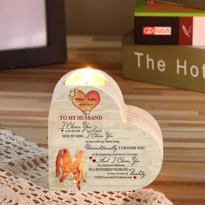 Personalised Couple Heart Candle Holder "I choose you to do life with side by side"Wooden Candlesticks Valentines Gift-Jessemade AU