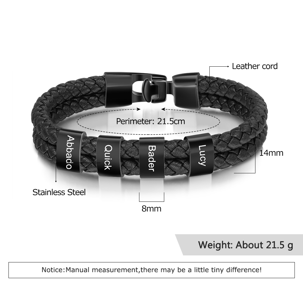 Customised Braided Leather Bracelet Engraved 4 Names Men's Bracelet for Him-Jessemade AU