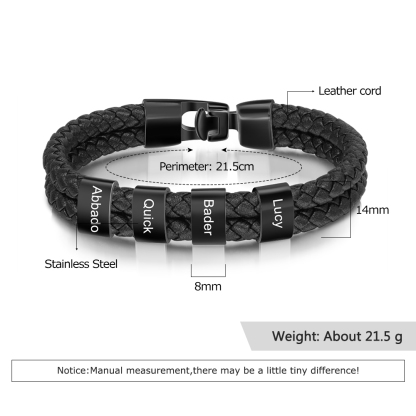Customised Braided Leather Bracelet Engraved 4 Names Men's Bracelet for Him-Jessemade AU