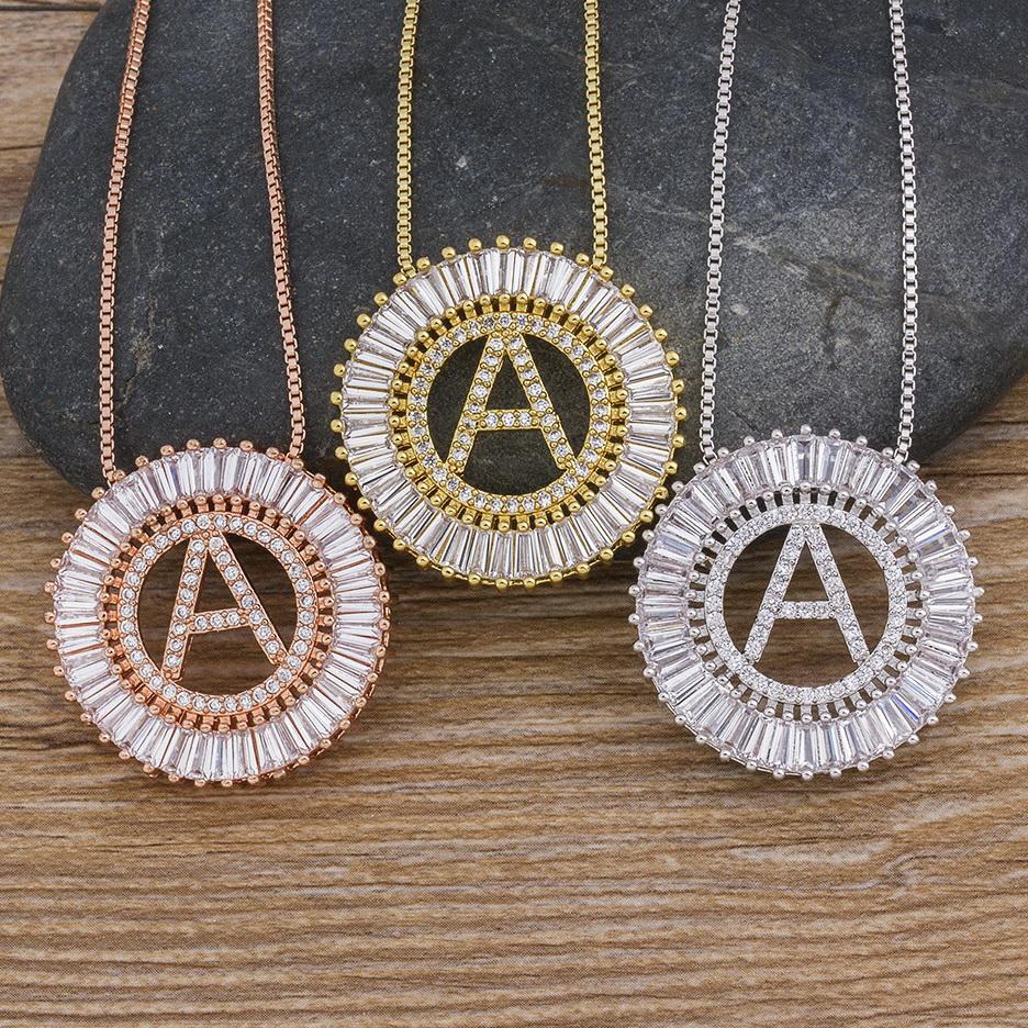 3 Colours Chooses Micro Pave A-Z Letter Pendant Necklaces For Women-Jessemade AU