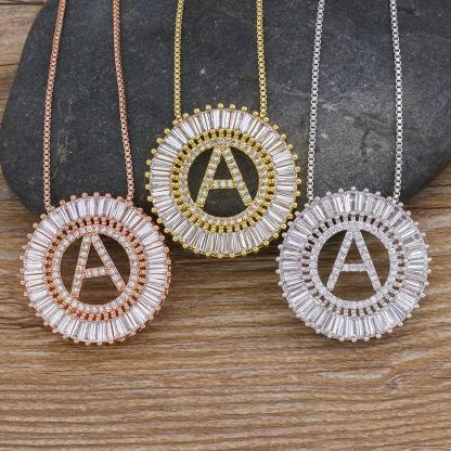 3 Colours Chooses Micro Pave A-Z Letter Pendant Necklaces For Women-Jessemade AU