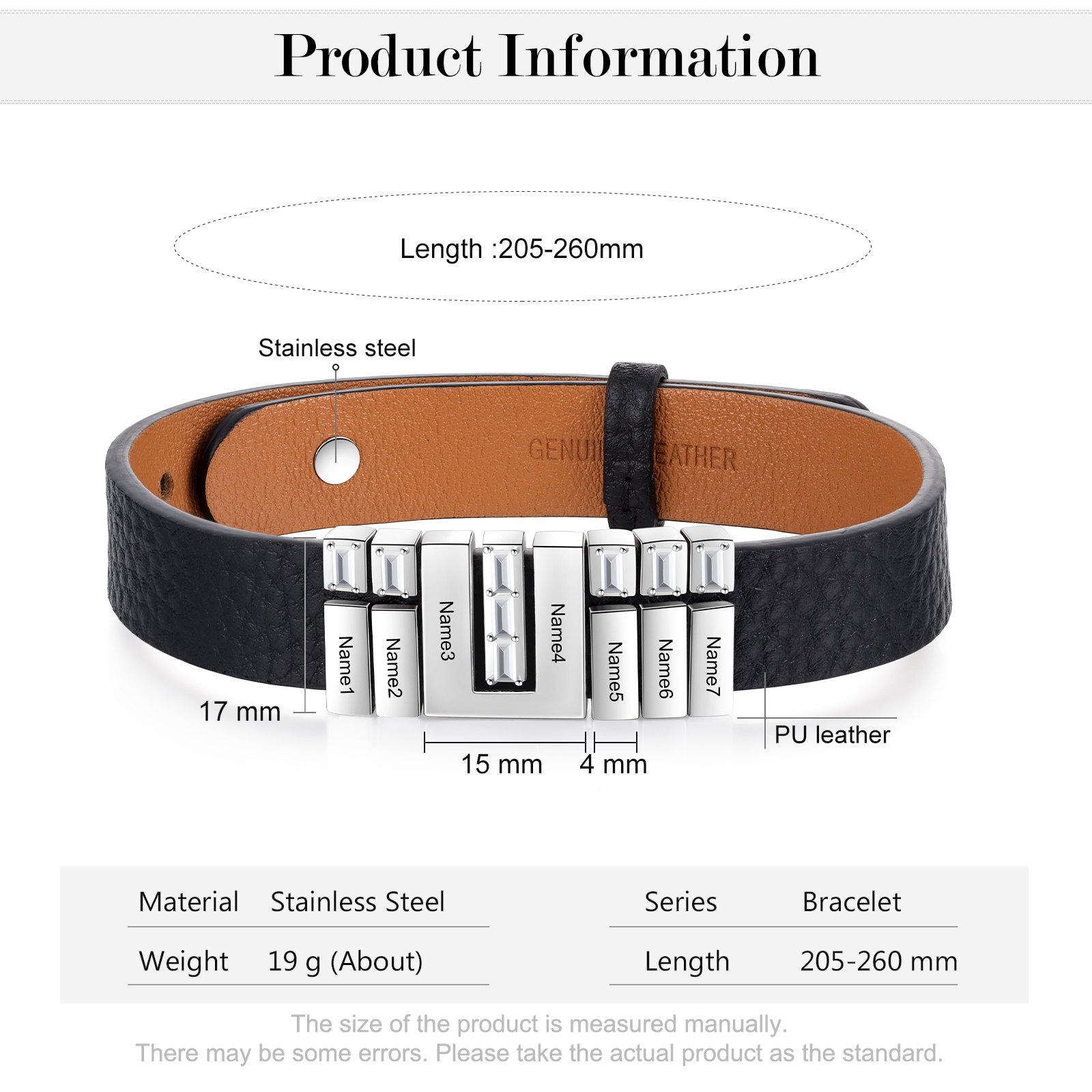 Customised Leather Bracelet with Beads Engraved 7 Names Bangle for Him-Jessemade AU