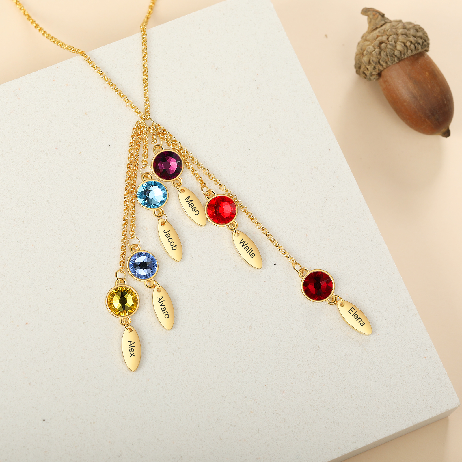 Personalised Bar Necklace With 6 Birthstones Engraved Names Necklace Best Gift For Mother-Jessemade AU