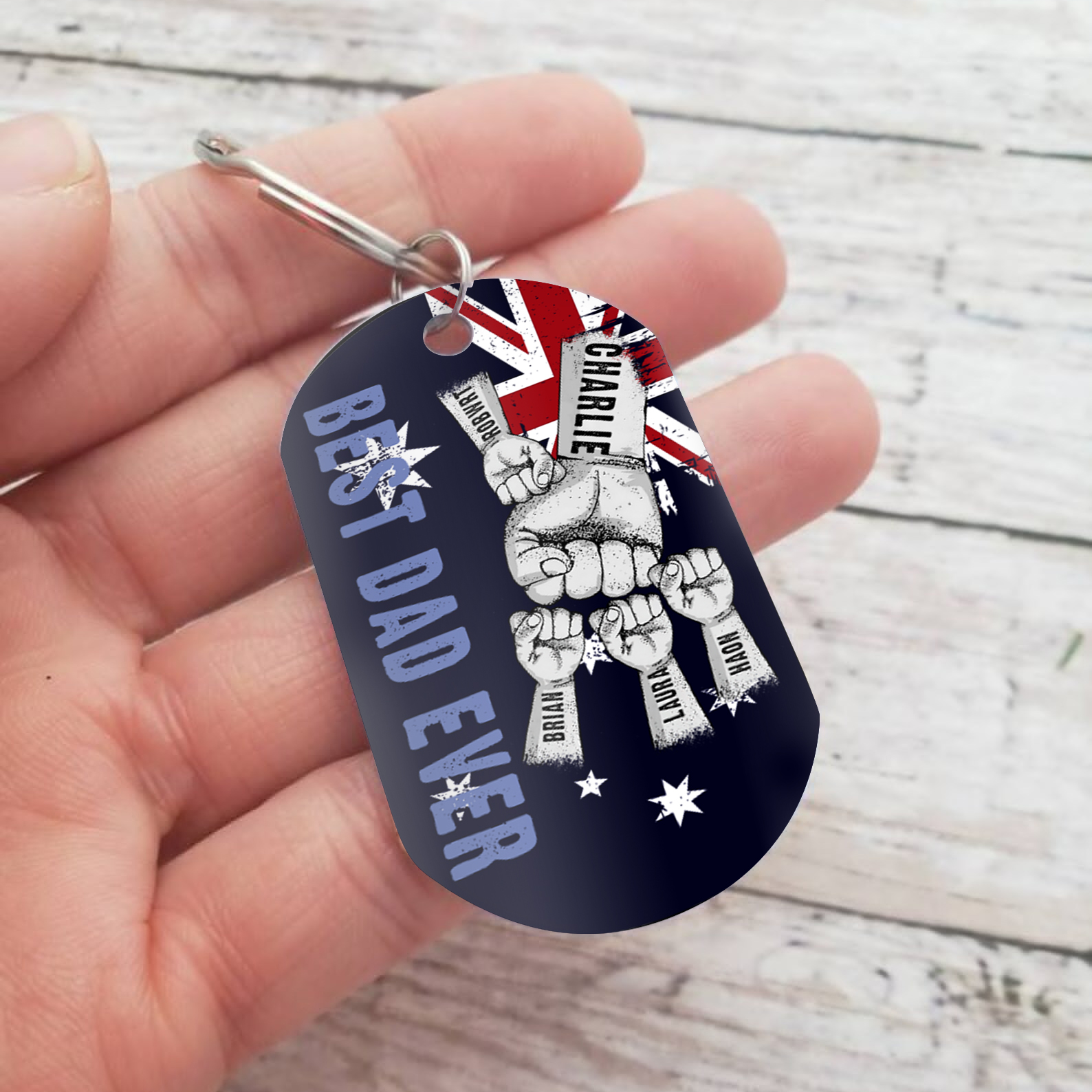 Personalised 5 Names Australian Flag Keychain Fist Bump Keychain Father's Day Gift - Best Dad Ever-Jessemade AU