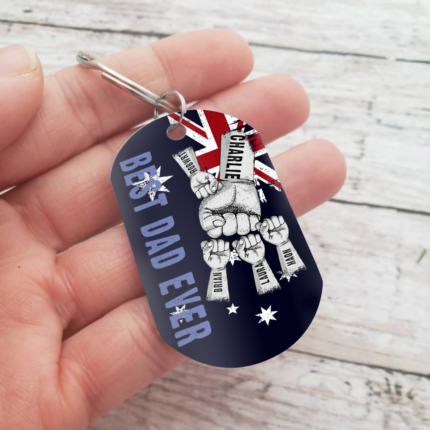 Personalised 5 Names Australian Flag Keychain Fist Bump Keychain Father's Day Gift - Best Dad Ever-Jessemade AU
