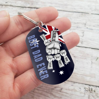 Personalised 5 Names Australian Flag Keychain Fist Bump Keychain Father's Day Gift - Best Dad Ever-Jessemade AU