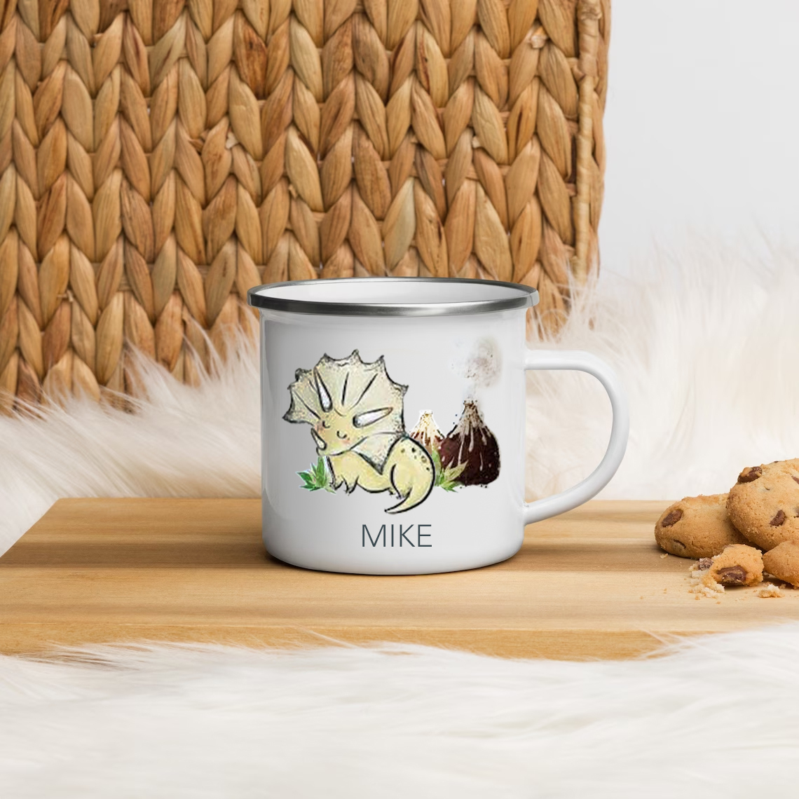 Personalised Enamel Mug Customised Name Dinosaur Cup Camping Mug Birthday Gift for Kids - Triceratops-Jessemade AU