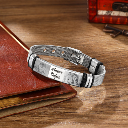 Personalised ID Bar Bracelet Engraved 2 Photos Men Women Bracelet-Jessemade AU