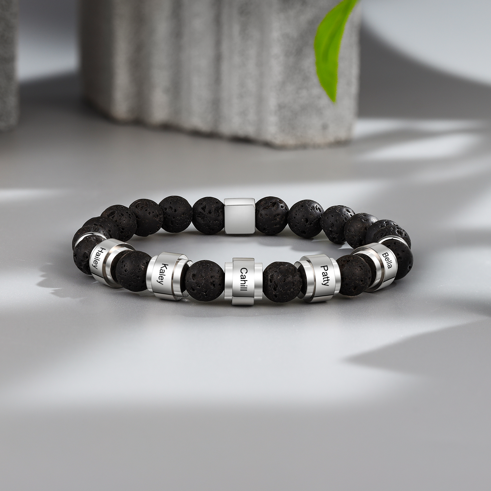 Personalised Lava Rock Bracelet with 5 Names Men's Bracelet Gifts For Him-Jessemade AU