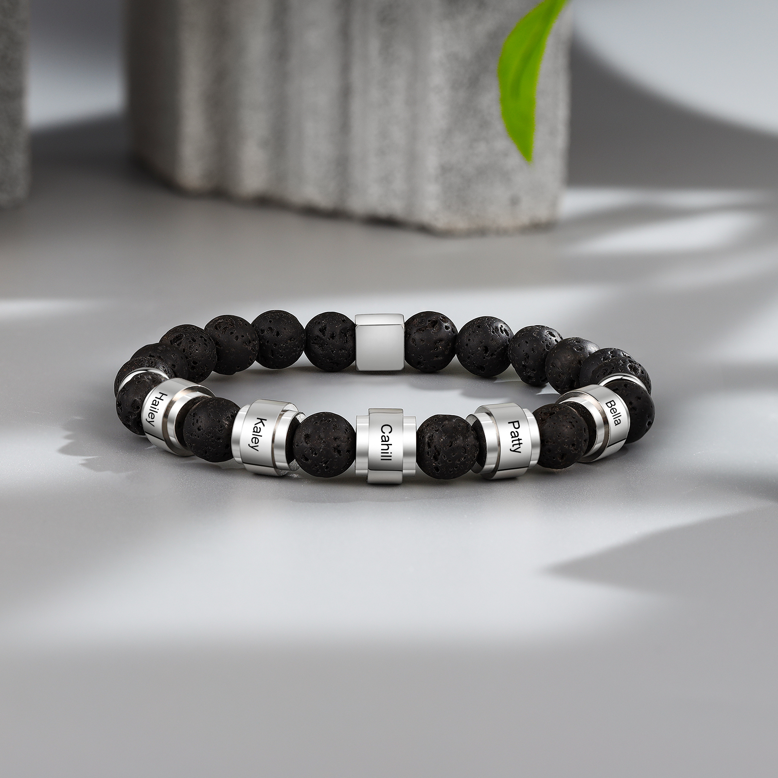 Personalised Lava Rock Bracelet with 5 Names Men's Bracelet Gifts For Him-Jessemade AU