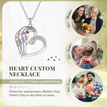 Personalised Heart Pendant Necklace Custom 4 Birthstones Engraved 4 Names Necklace Gift for Her-Jessemade AU