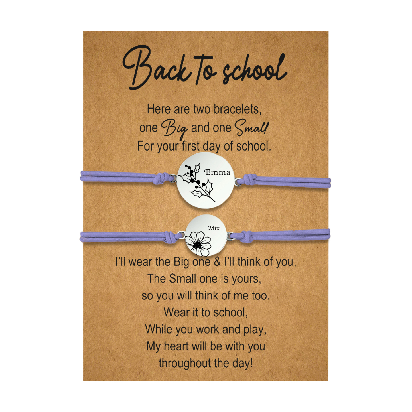 2 Pcs Bracelet Set Personalised Names & Birth Flowers Adjustable Bracelets with Message Card Back to School Gifts for Daughters-Jessemade AU