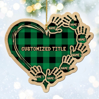 Grandma Mom Heart Hand Print Wood Ornament Custom 7 Names for Family-Jessemade AU