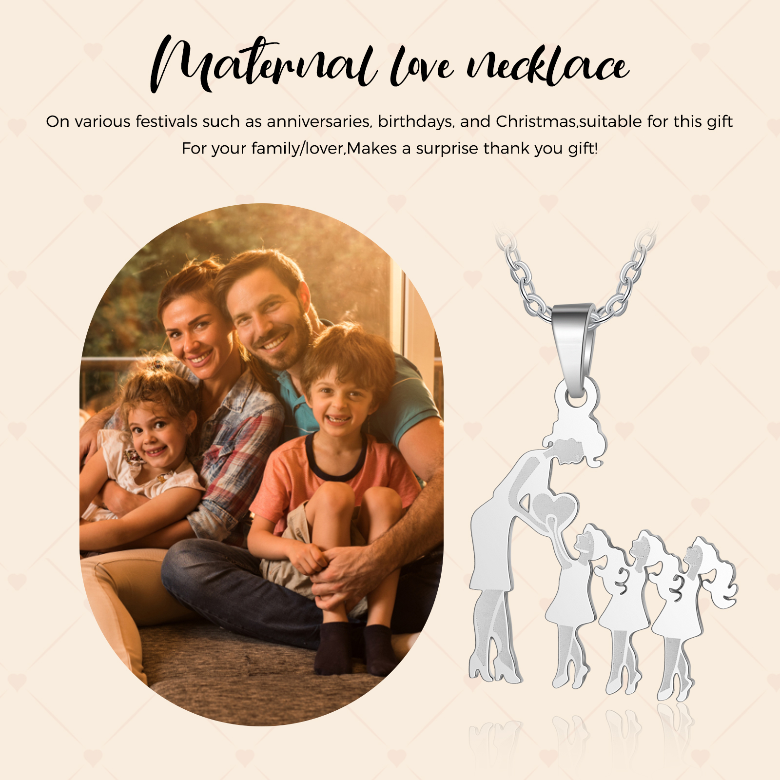 Women Necklace Mother & 3 Daughters Pendant Necklace Stainless Steel Mother's Day Gifts for Mum-Jessemade AU