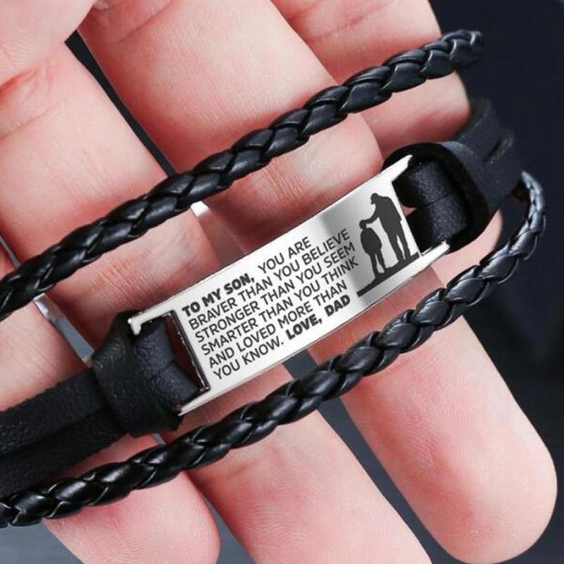 To My Son, You Are Braver Than You Believe Inspirational Bracelet Initial ID Bar Bangle Gifts For Men-Jessemade AU