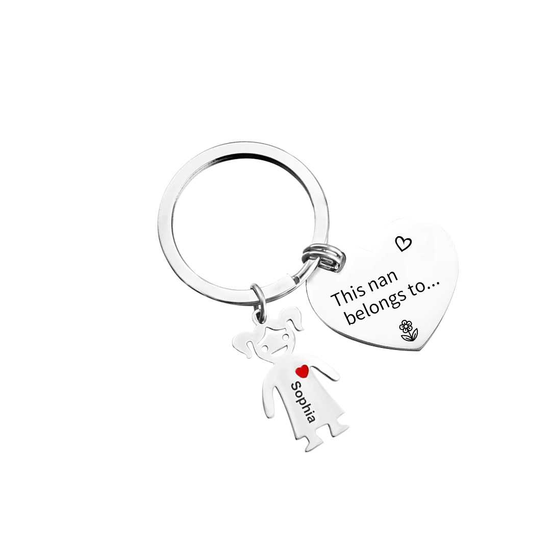 1 Name - Personalised Keychain with Kid Charm Engraved Names Keychain Heart Gift for Nan/Mum-Jessemade AU
