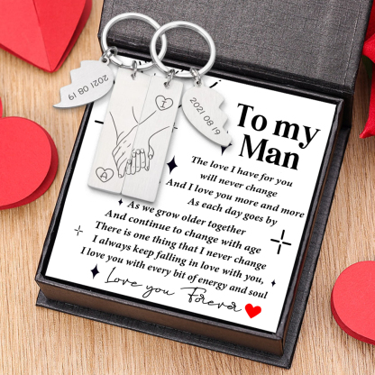 To My Man/My Love Keychain Hand in Hand Couple Keychain Set Personalised Date Initial Heart Matching Keyring Couple Gifts-Jessemade AU