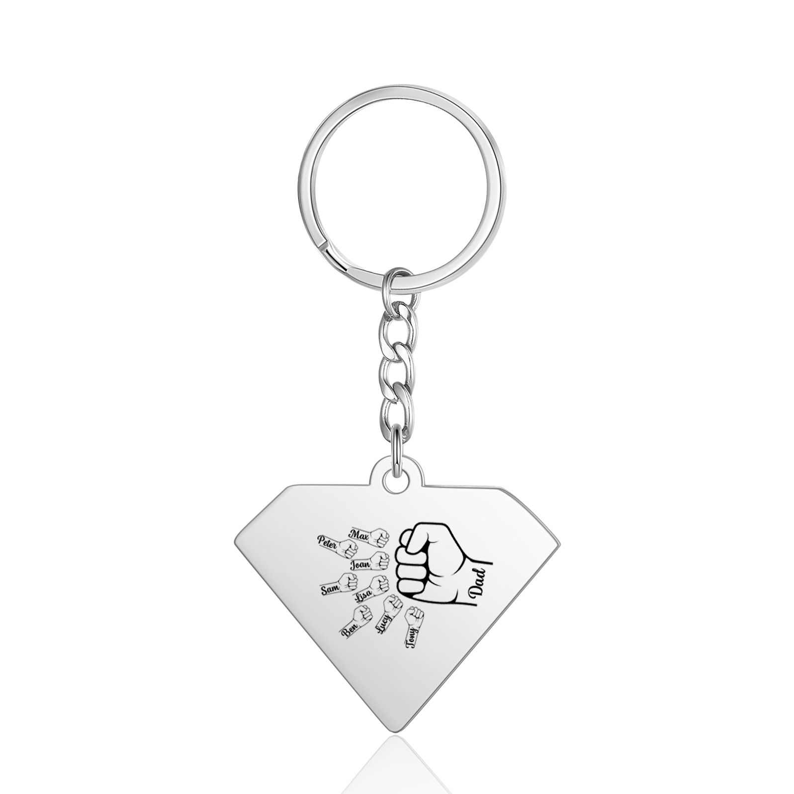 Personalised 8 Names & 1 Text Fist Bump Keychain Engraved Kids Names Keychain Gifts for Grandpa/Dad-Jessemade AU