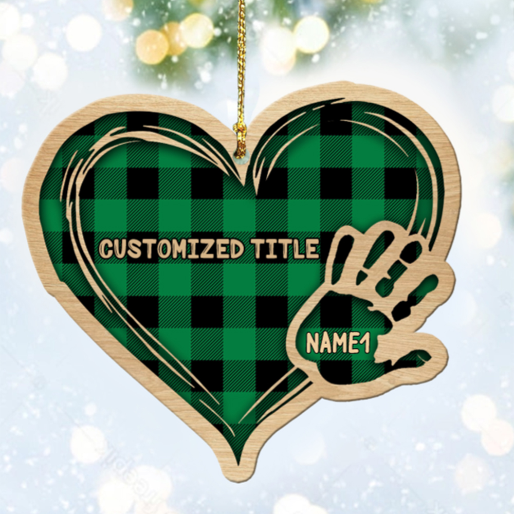 Grandma Mom Heart Hand Print Wood Ornament Custom 1 Name for Family-Jessemade AU