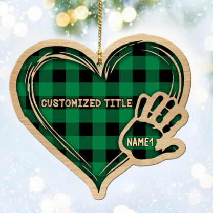 Grandma Mom Heart Hand Print Wood Ornament Custom 1 Name for Family-Jessemade AU