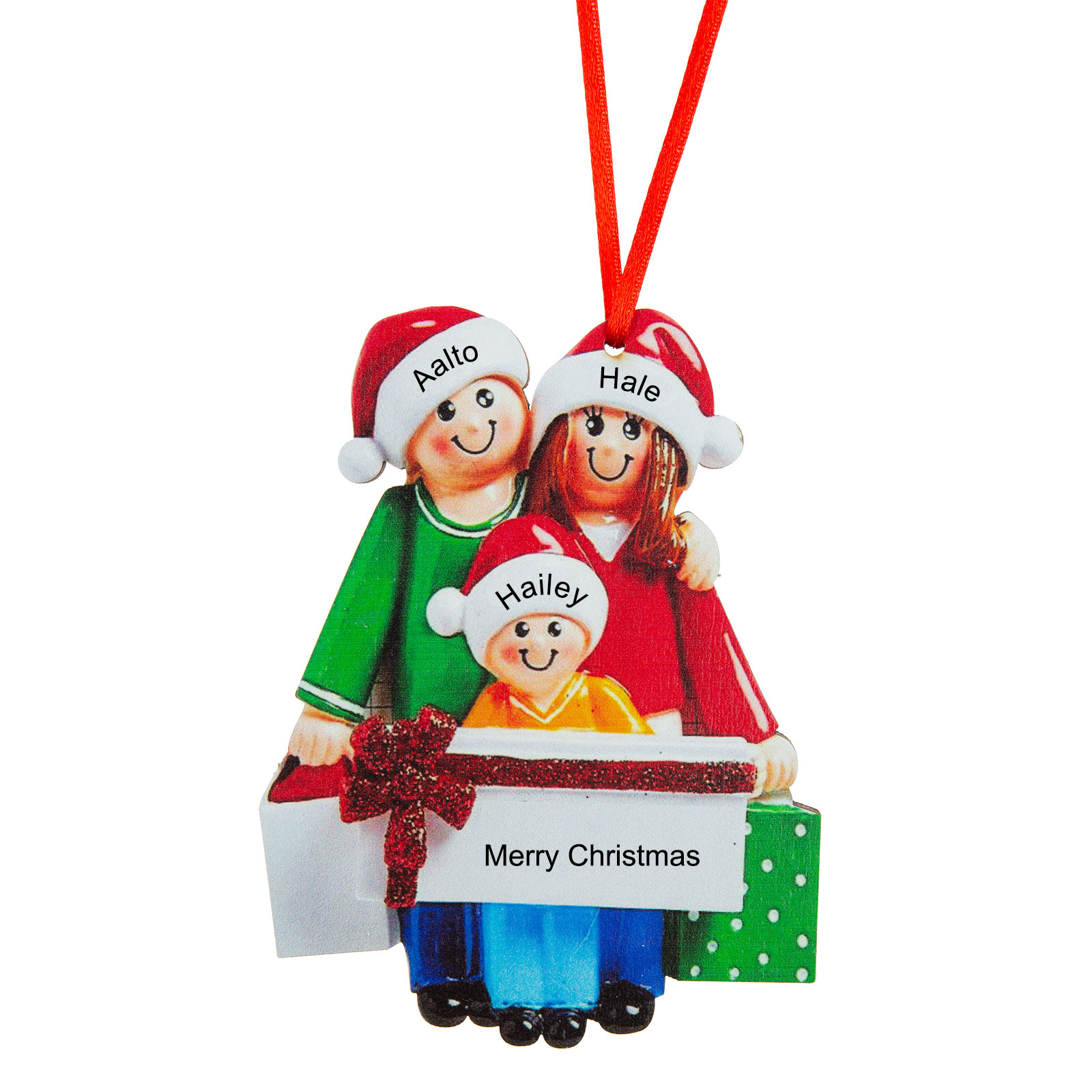 Personalised Family Of 3 Decorating Christmas Tree Ornament-Jessemade AU