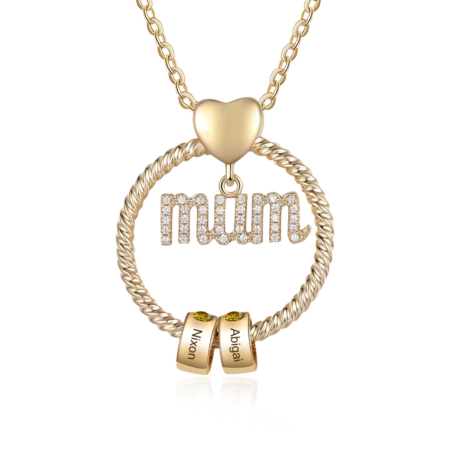 Personalised Circle Necklace With 2 Birthstones Pendant Engraved Names Gift For Mum-Jessemade AU