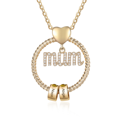 Personalised Circle Necklace With 2 Birthstones Pendant Engraved Names Gift For Mum-Jessemade AU