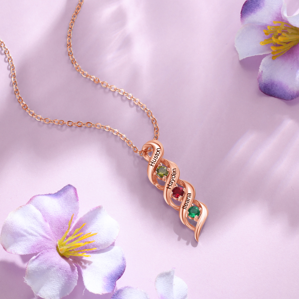 Customised Necklace Cascading Pendant with 3 Birthstones Engraving 3 Names Gifts for Her-Jessemade AU