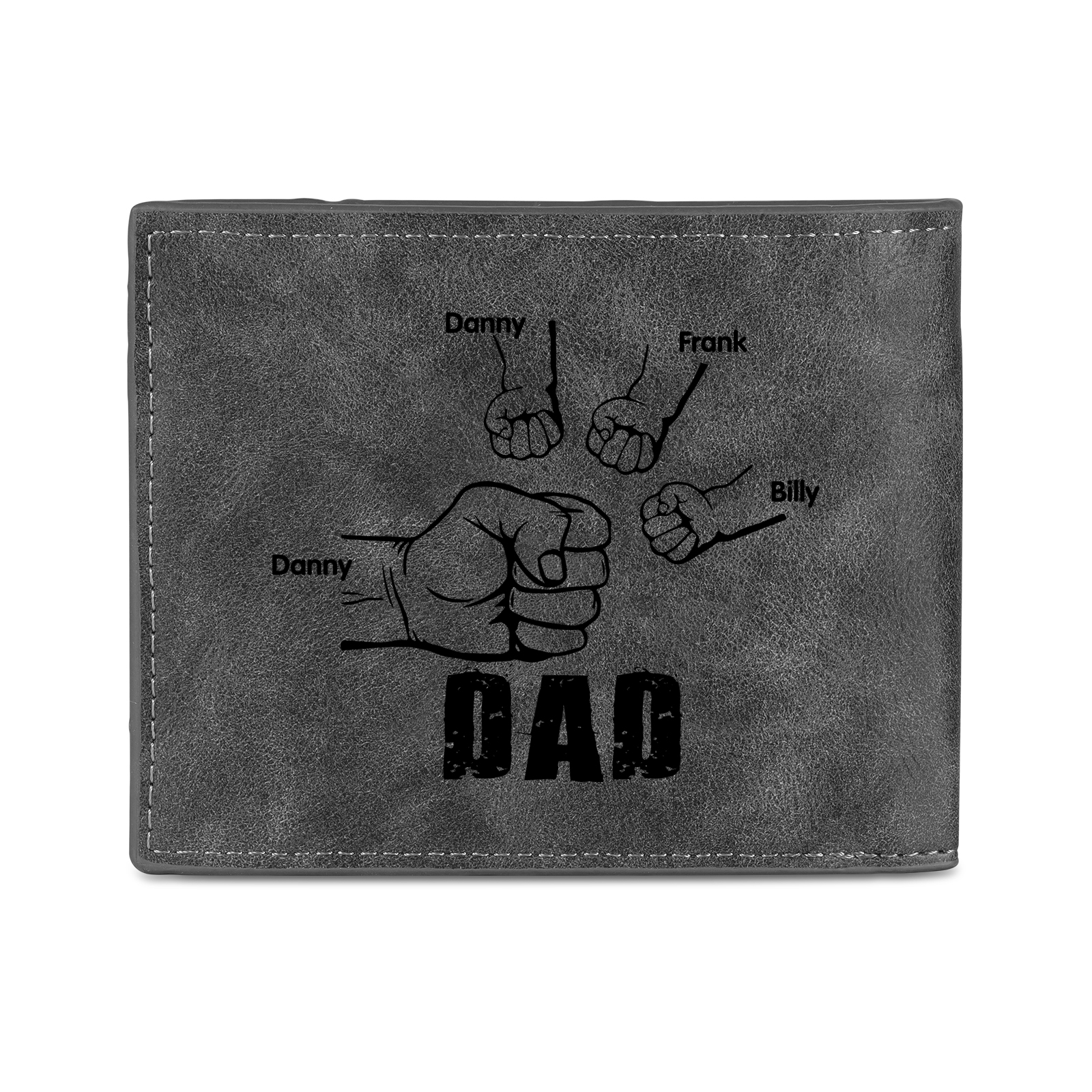 Custom 1 Photo & 1 Text & 4 Names Leather Wallet Personalised Fist Bump Folding Wallet Father's Day Gifts for Dad/Grandpa-Jessemade AU