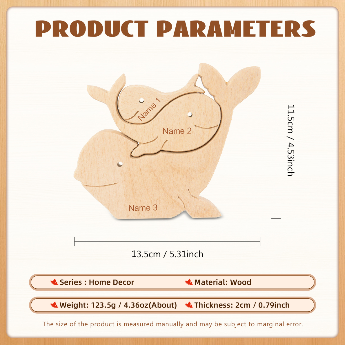 Personalised Wooden Animal Puzzle Custom 3 Names Puzzle Whale Bear Rabbit Hug Ornament Gifts for Family-Jessemade AU