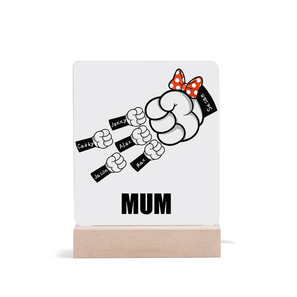 6 Names - Personalised Acrylic Night Light Custom Names & Text Fist Bump LED Lamp Gifts for Family-Jessemade AU