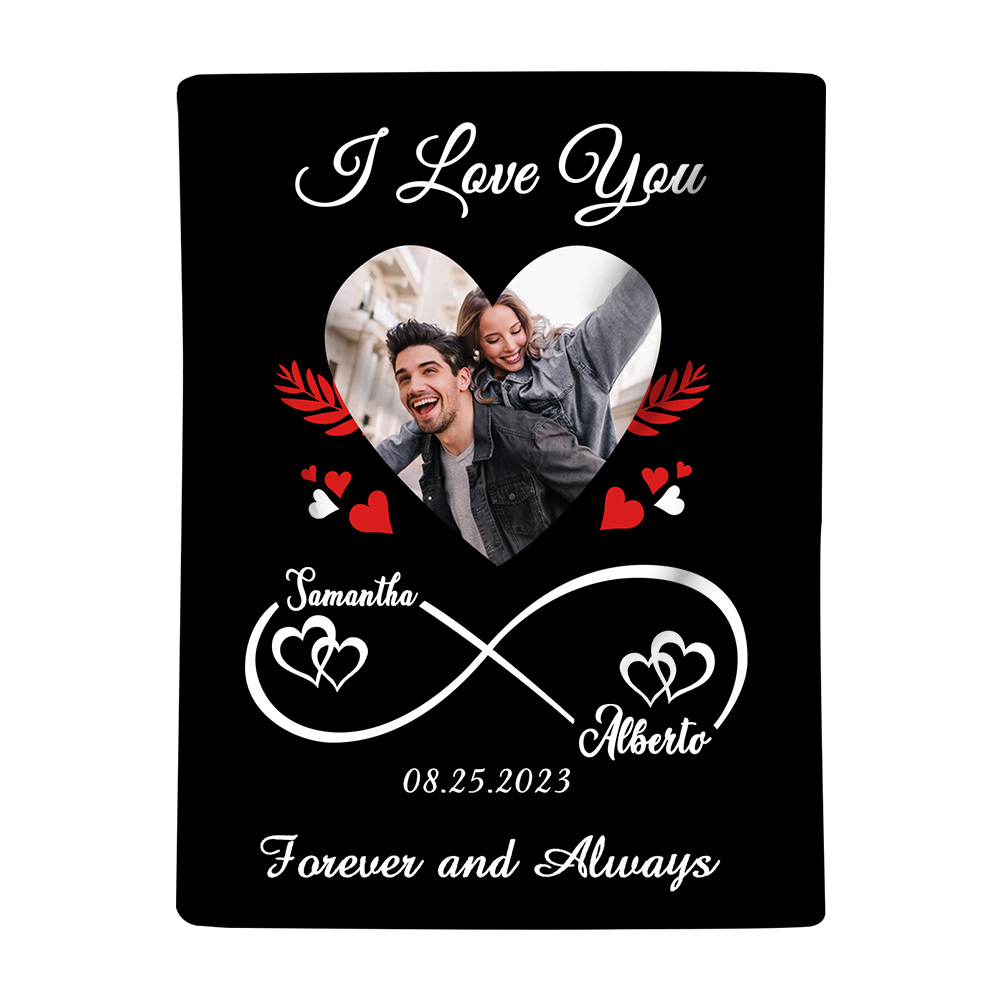 Couple Infinity Blanket Customised 2 Names & Date & Photo Blanket Valentine's Day Gifts - I Love You Forever And Always-Jessemade AU