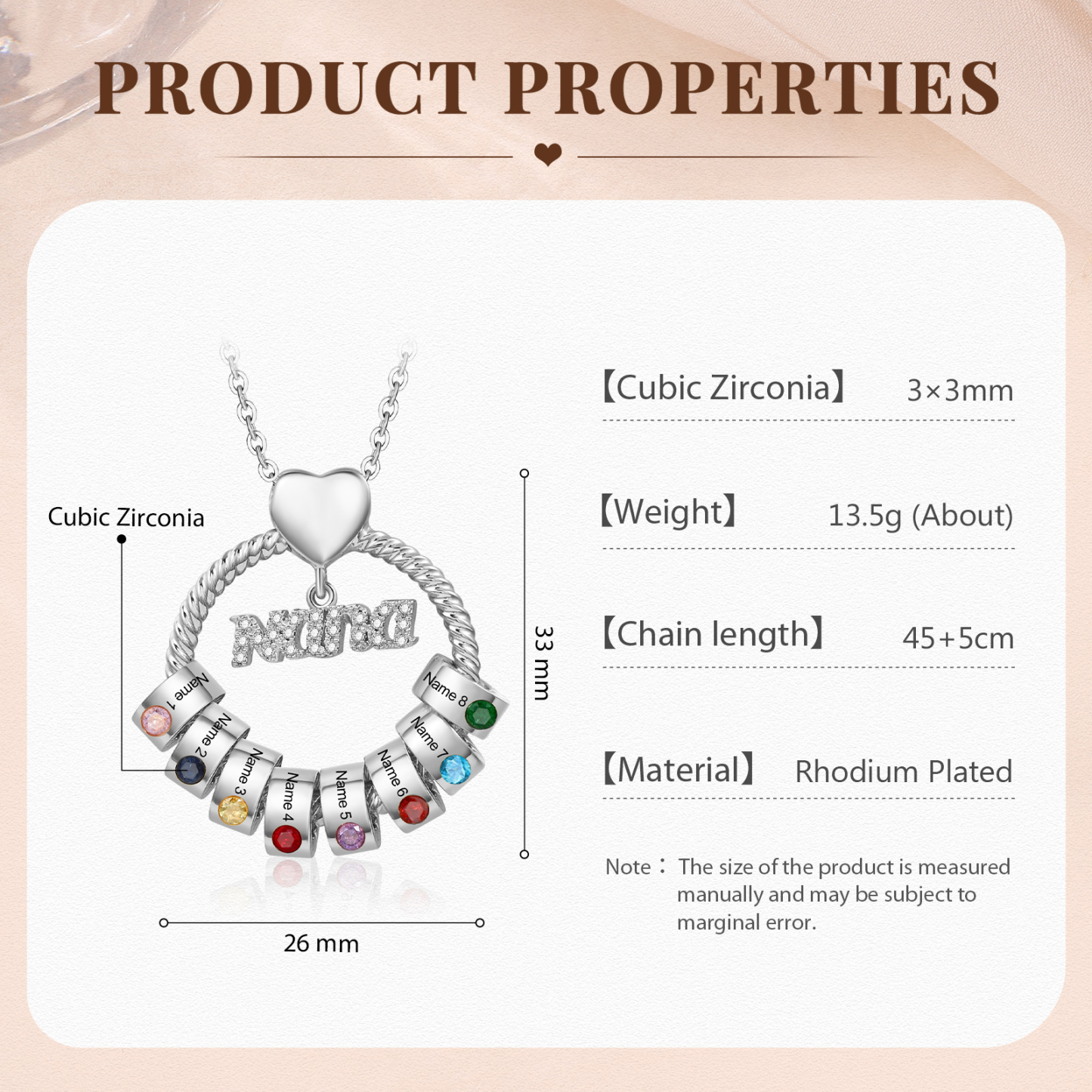 8 Names - Personalised Nana Necklace Custom Names & Birthstones Circle Pendant Necklace Gift for Grandma Nana-Jessemade AU