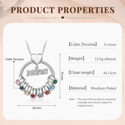 8 Names - Personalised Nana Necklace Custom Names & Birthstones Circle Pendant Necklace Gift for Grandma Nana-Jessemade AU