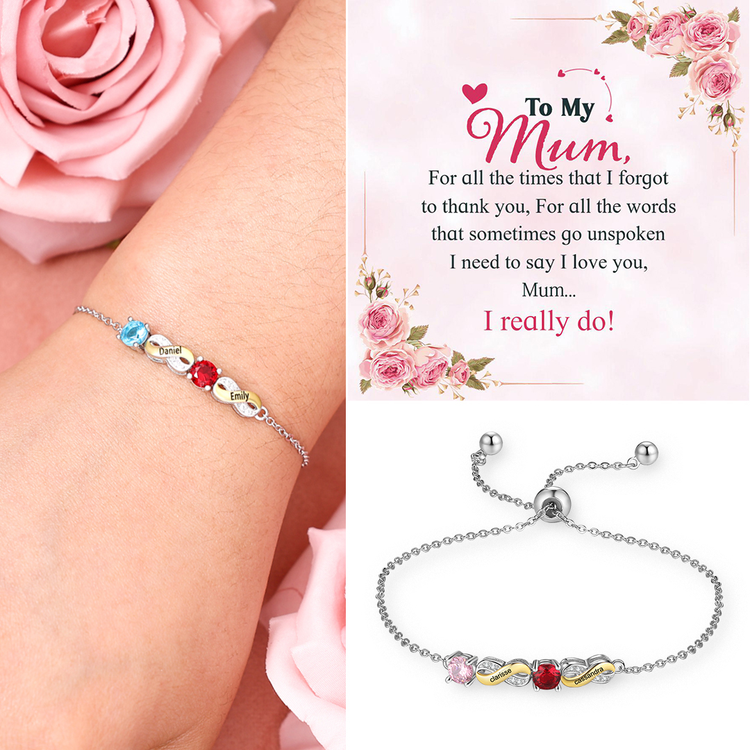 2 Names - Personalised Infinity Bracelet Custom Names & Birthstones Family Bracelet Gifts For Mother-Jessemade AU