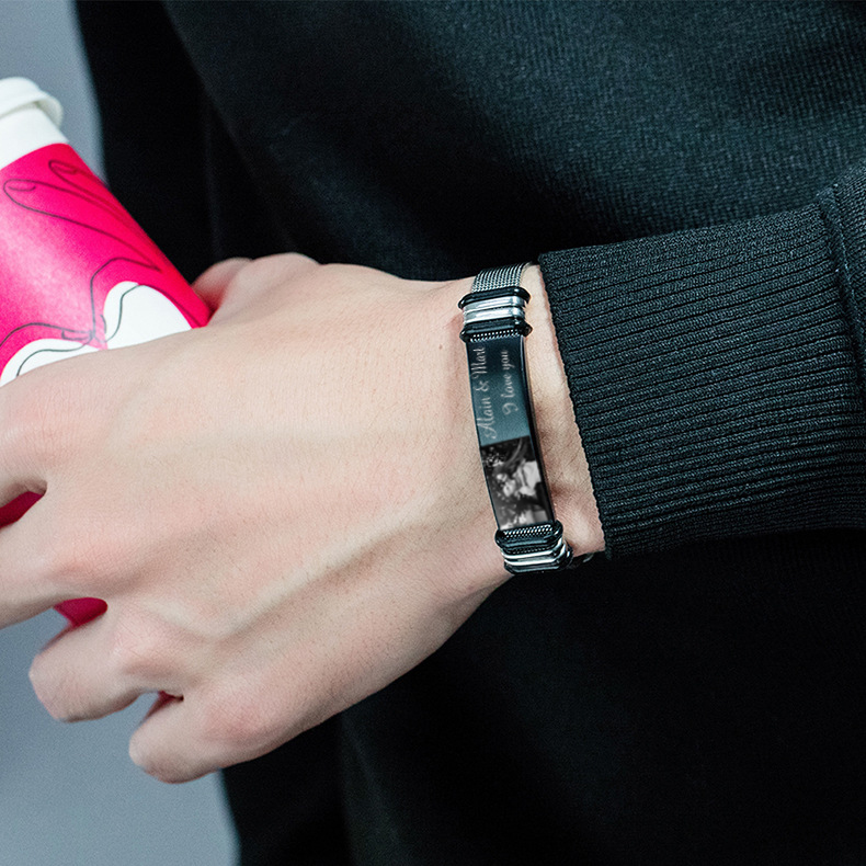 Personalised Men's Photo Bracelet Custom Photo ID Bar Watchband Bangle Gifts For Men-Jessemade AU