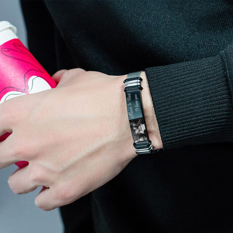 Personalised Men's Photo Bracelet Custom Photo ID Bar Watchband Bangle Gifts For Men-Jessemade AU