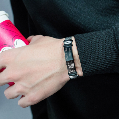 Personalised Men's Photo Bracelet Custom Photo ID Bar Watchband Bangle Gifts For Men-Jessemade AU