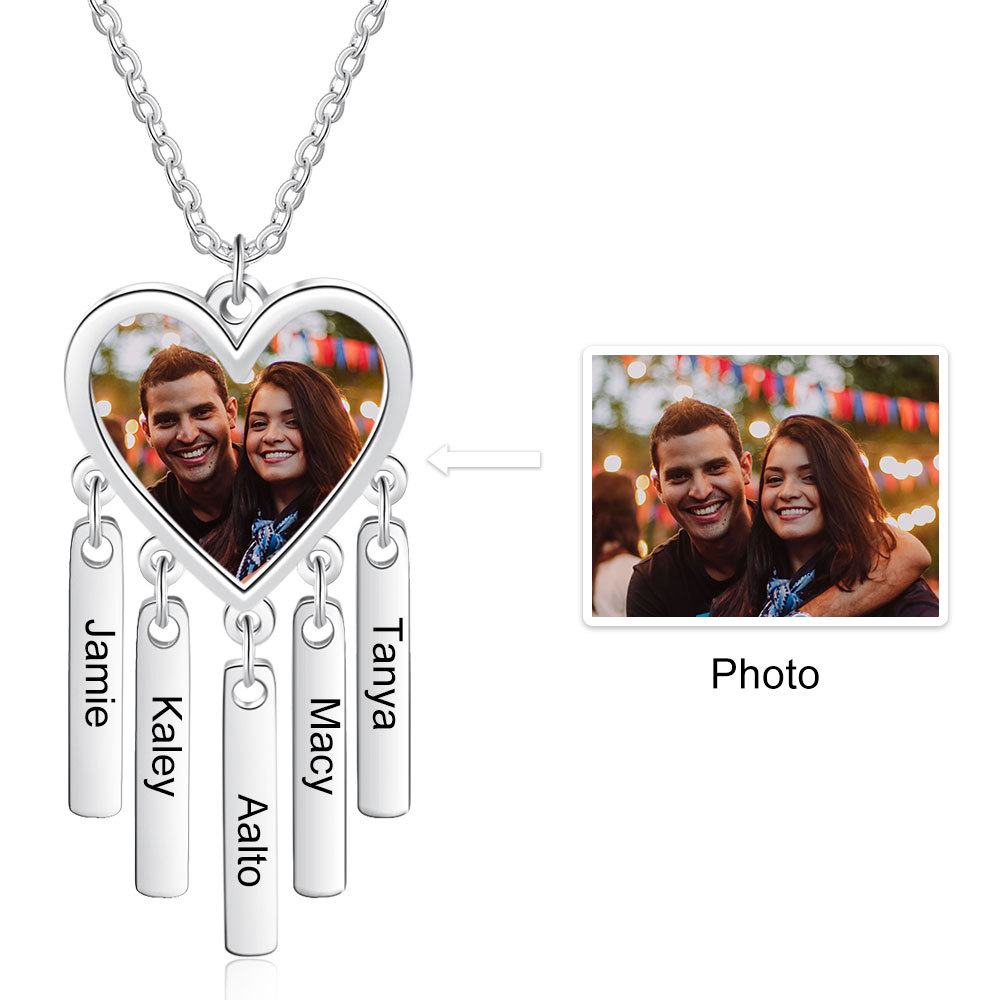 Personalised Photo Necklace Engraved 5 Names Bar Necklace Gifts For Her-Jessemade AU
