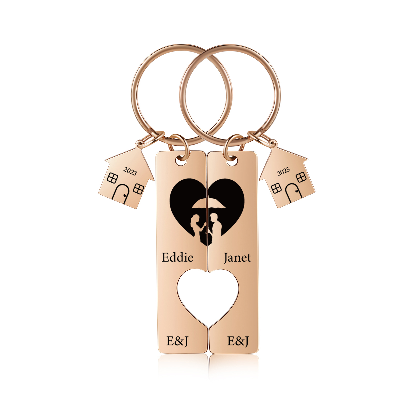 Personalised Couple Keychain Custom 2 Names & Letters & Years Metal Keyring Heart Matching Keychains for Couples-Jessemade AU
