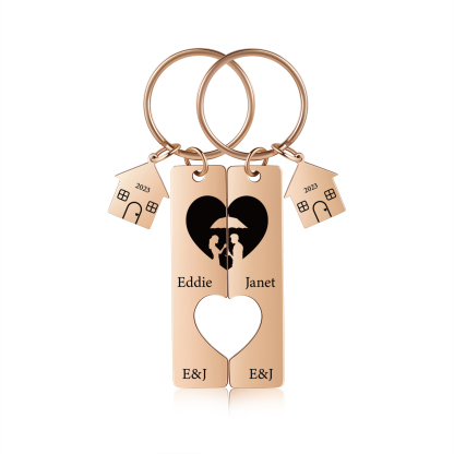 Personalised Couple Keychain Custom 2 Names & Letters & Years Metal Keyring Heart Matching Keychains for Couples-Jessemade AU