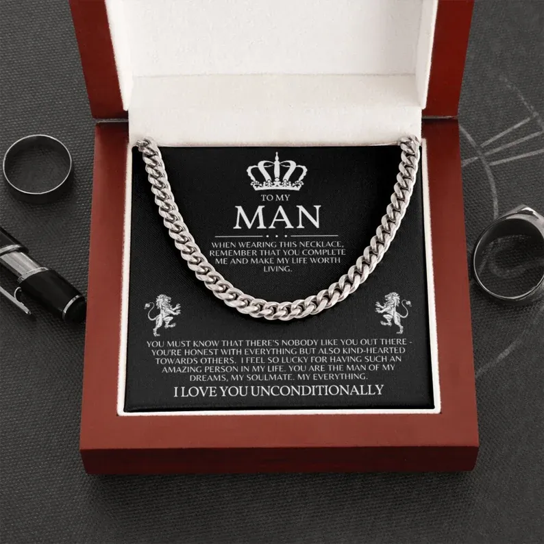 To My Man-Cuban Link Chain Necklace Promise Necklace Gift Set "You are The Man of My Dreams"-Jessemade AU