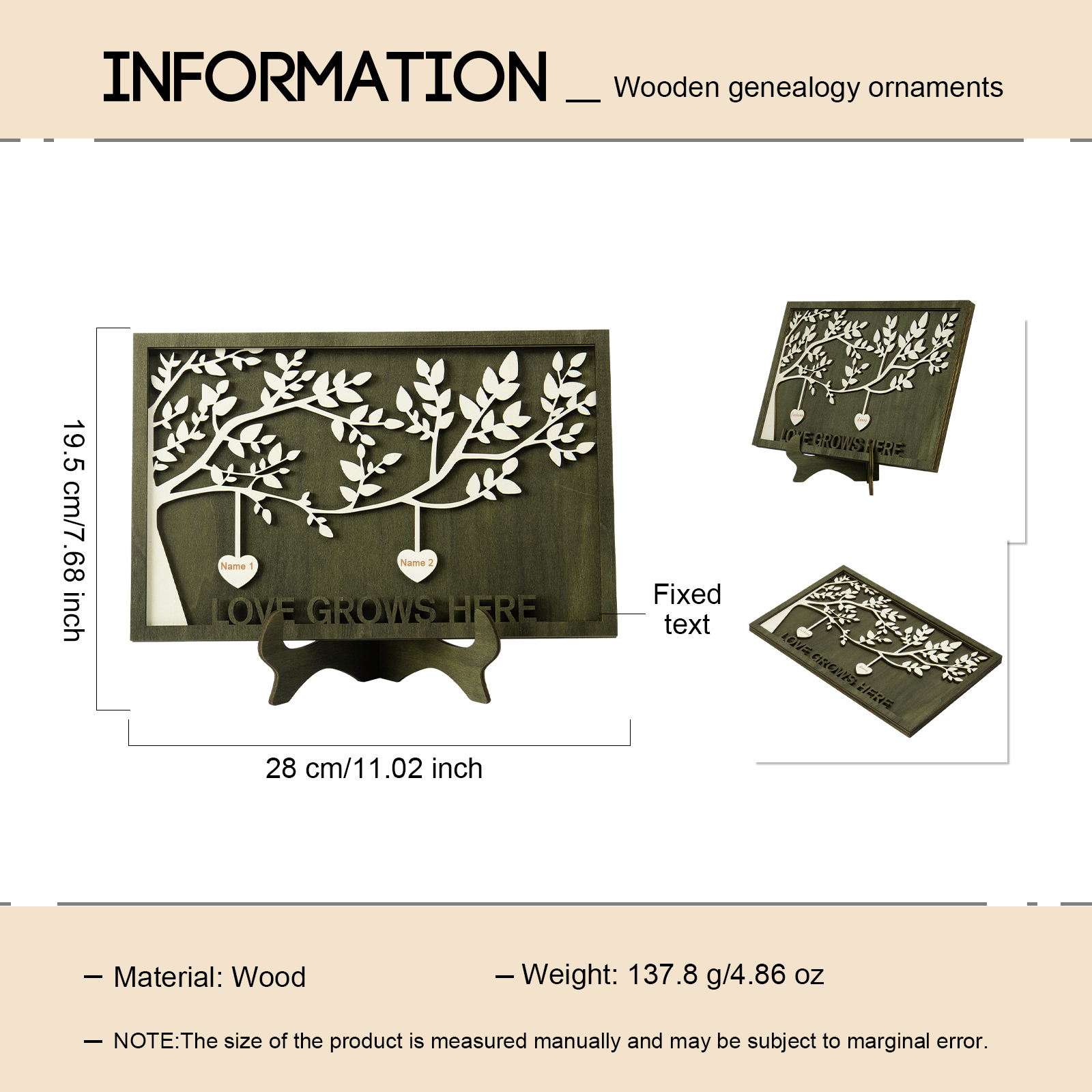Family Tree Wood Frame Personalised Family Tree Sign Engrave 2 Names Keepsake Gifts-Jessemade AU