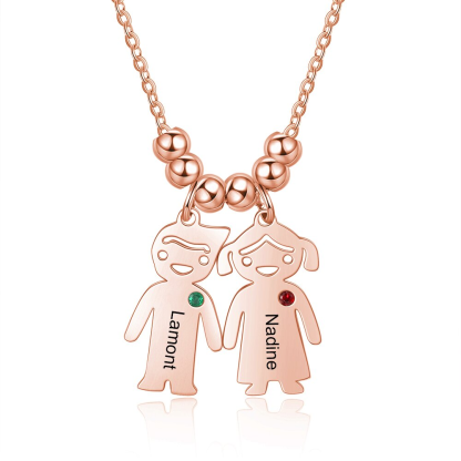 Personalised Kids Charm Necklace With 2 Birthstones Engraved Names Gift For Mother-Jessemade AU