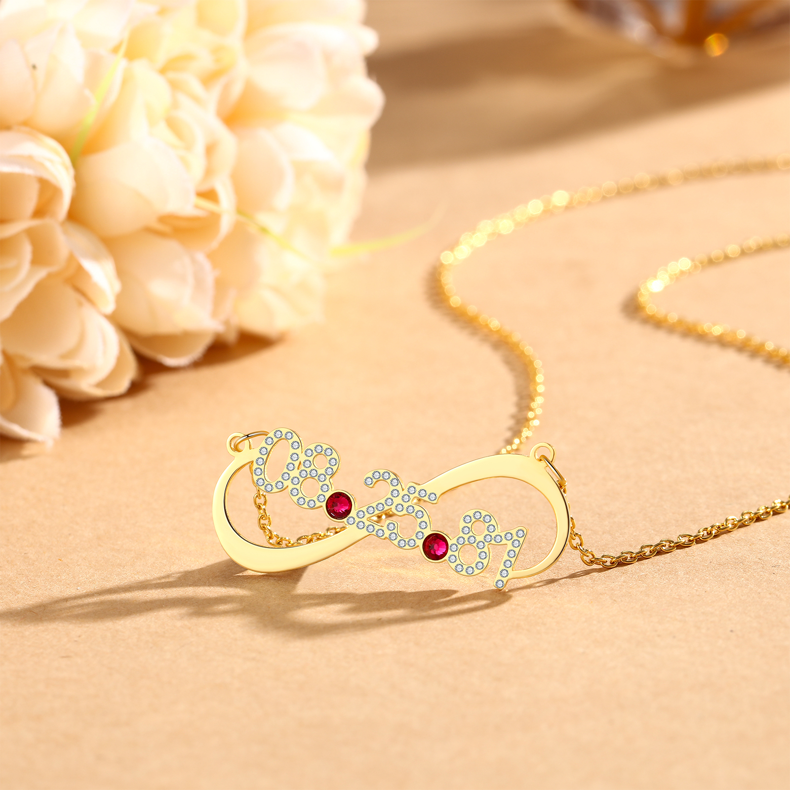 Personalised Double Hearts Birthstone Necklace With Engraving 1 Date For Lover-Jessemade AU