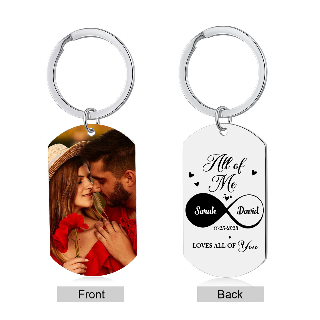 Personalised Couple Photo Keychain Custom 2 Names & Date Keyring Infinity Gifts - All of Me Loves All of You-Jessemade AU